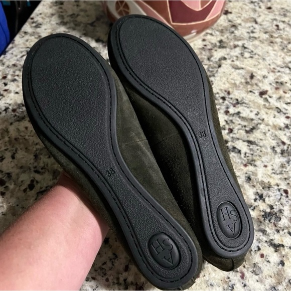 ASH Olive Joe Bis Bow Ballet Flats With Stud Skull 38 Olive Green Grunge - Picture 8 of 9